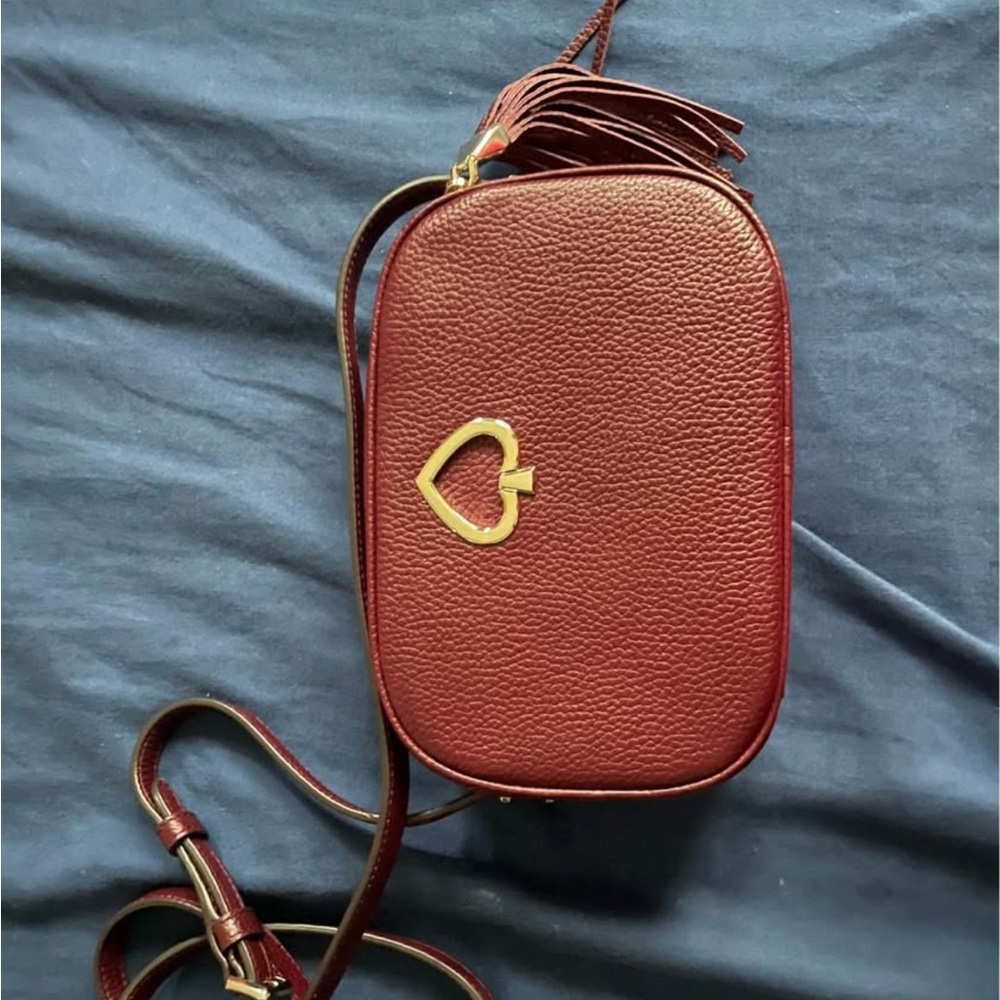Kate Spade Maroon Crossbody Bag with Gold Heart Accent